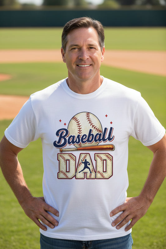 Baseball Dad T-Shirt with Vintage Style Bat and Ball Sports Fan Design White - 3600 - FRONT