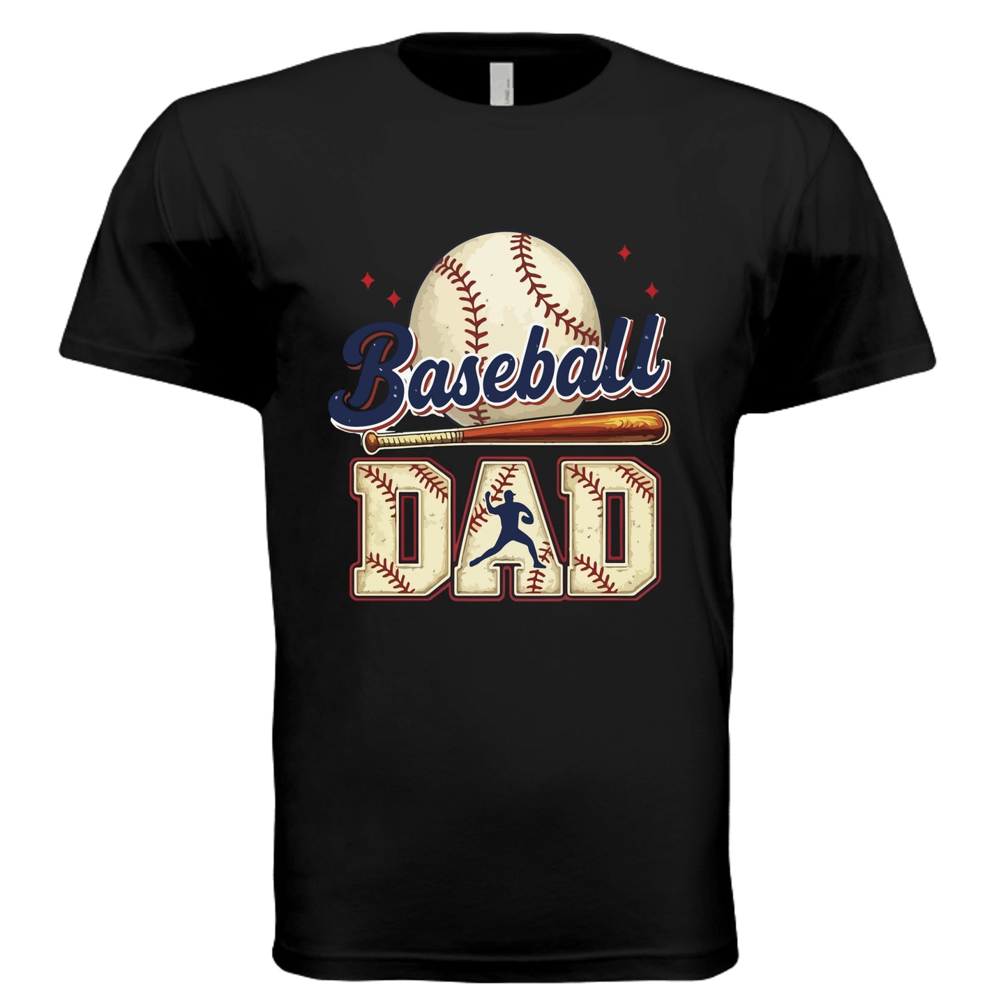 Baseball Dad T-Shirt with Vintage Style Bat and Ball Sports Fan Design BLACK - 3600 - FRONT