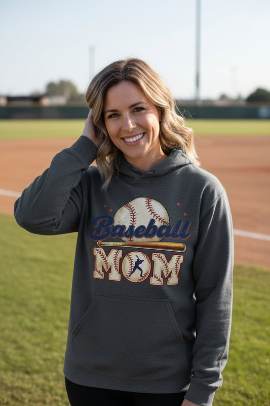 Baseball Mom Heartbeat Hoodie Proud Sports Family Design DARK HEATHER - SF500 - FRONT