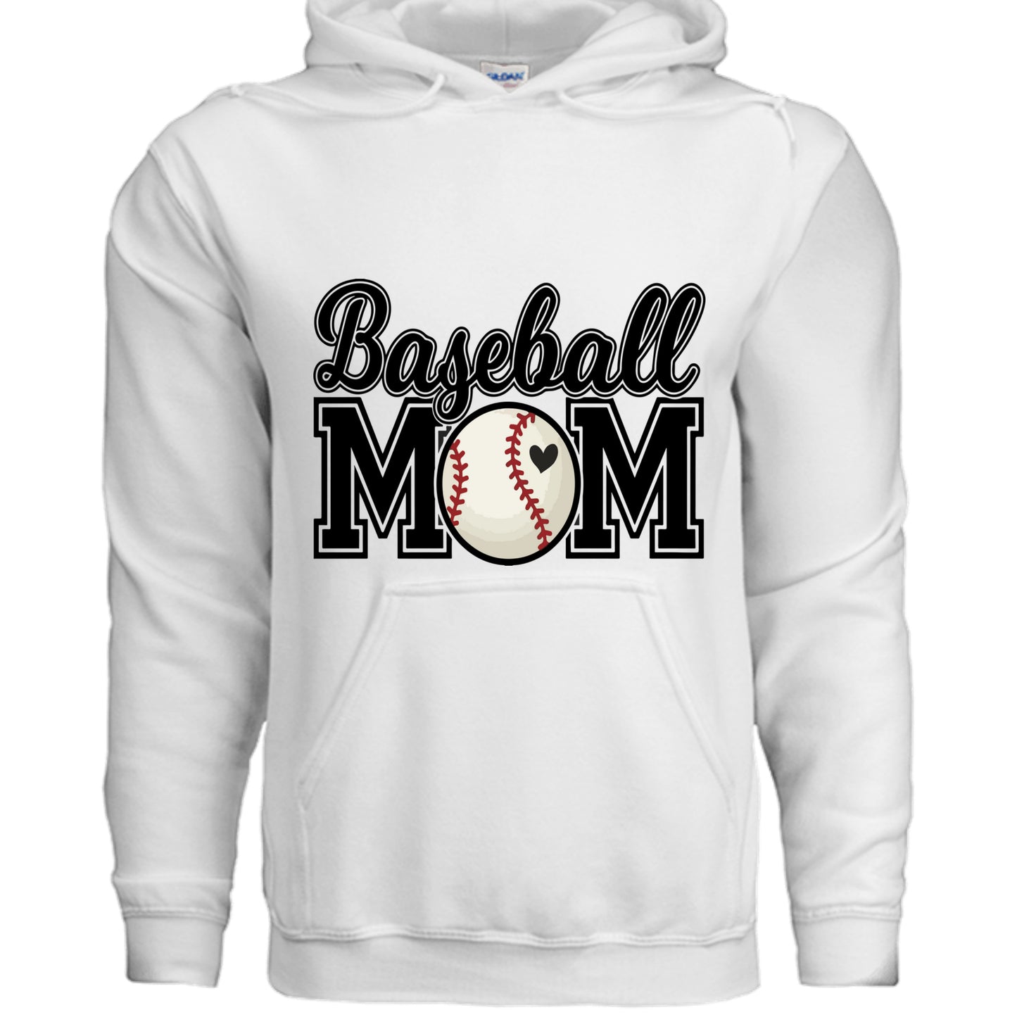 Baseball Mom Hoodie with Heart Ball – Game Day Spirit Style WHITE - SF500 - FRONT
