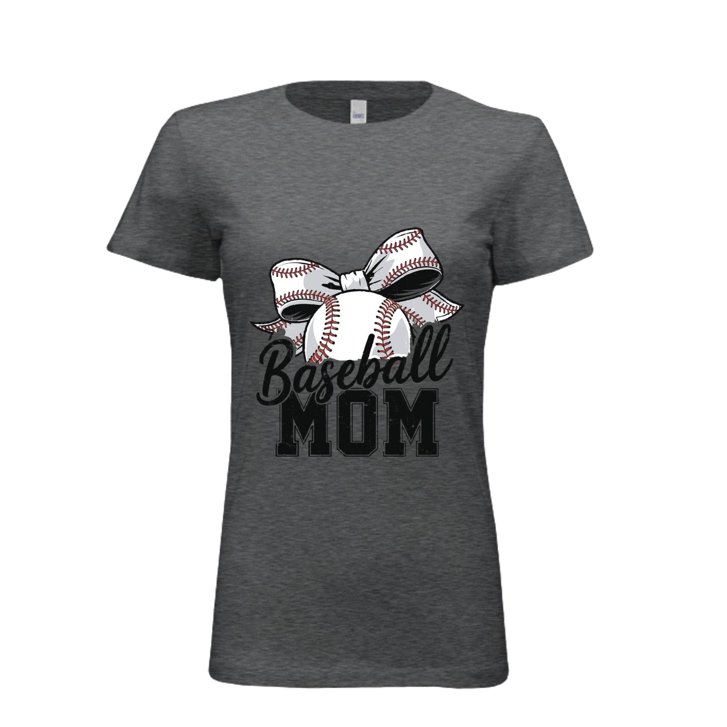 Baseball Mom Life – Chic Bow Game Day Statement T-Shirt DRK GREY HEATHER - 6004 - FRONT