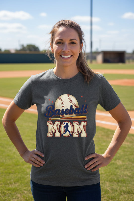 Baseball Mom Passion Player Silhouette Design T-Shirt DRK GREY HEATHER - 6004 - FRONT