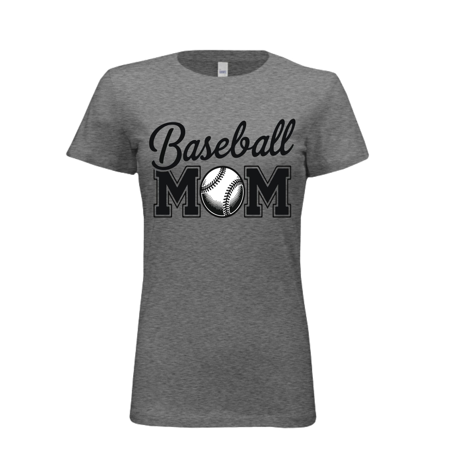 Baseball Mom Script Design with Ball Graphic – Game Day Spirit Style T-Shirt DEEP HEATHER - FRONT