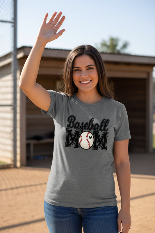 Baseball Mom T-Shirt with Heart Ball – Game Day Spirit Style DRK GREY HEATHER - 6004 - FRONT