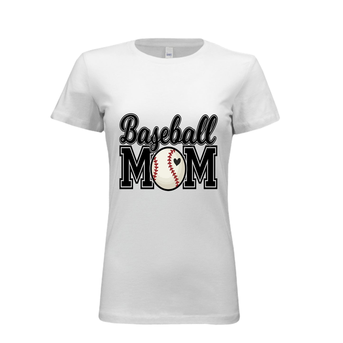 Baseball Mom T-Shirt with Heart Ball – Game Day Spirit Style WHITE - 6004 - FRONT