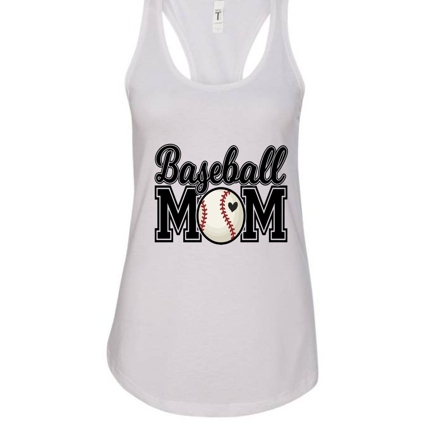 Baseball Mom Tank Top with Heart Ball – Game Day Spirit Style White - N1533 - FRONT
