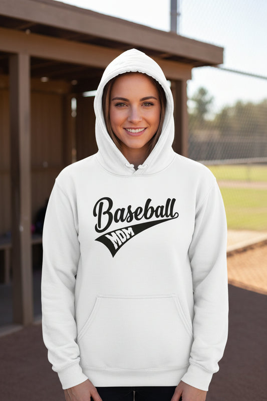 Baseball Mom Vibes – Stylish Sports Parent Pride Statement Hoodie WHITE - FRONT