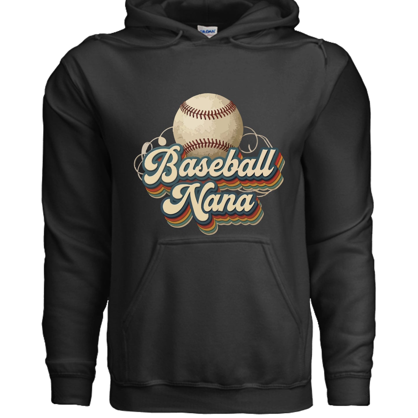 Baseball Nana Groovy Retro Sports Family Fan Hoodie BLACK - SF500 - FRONT