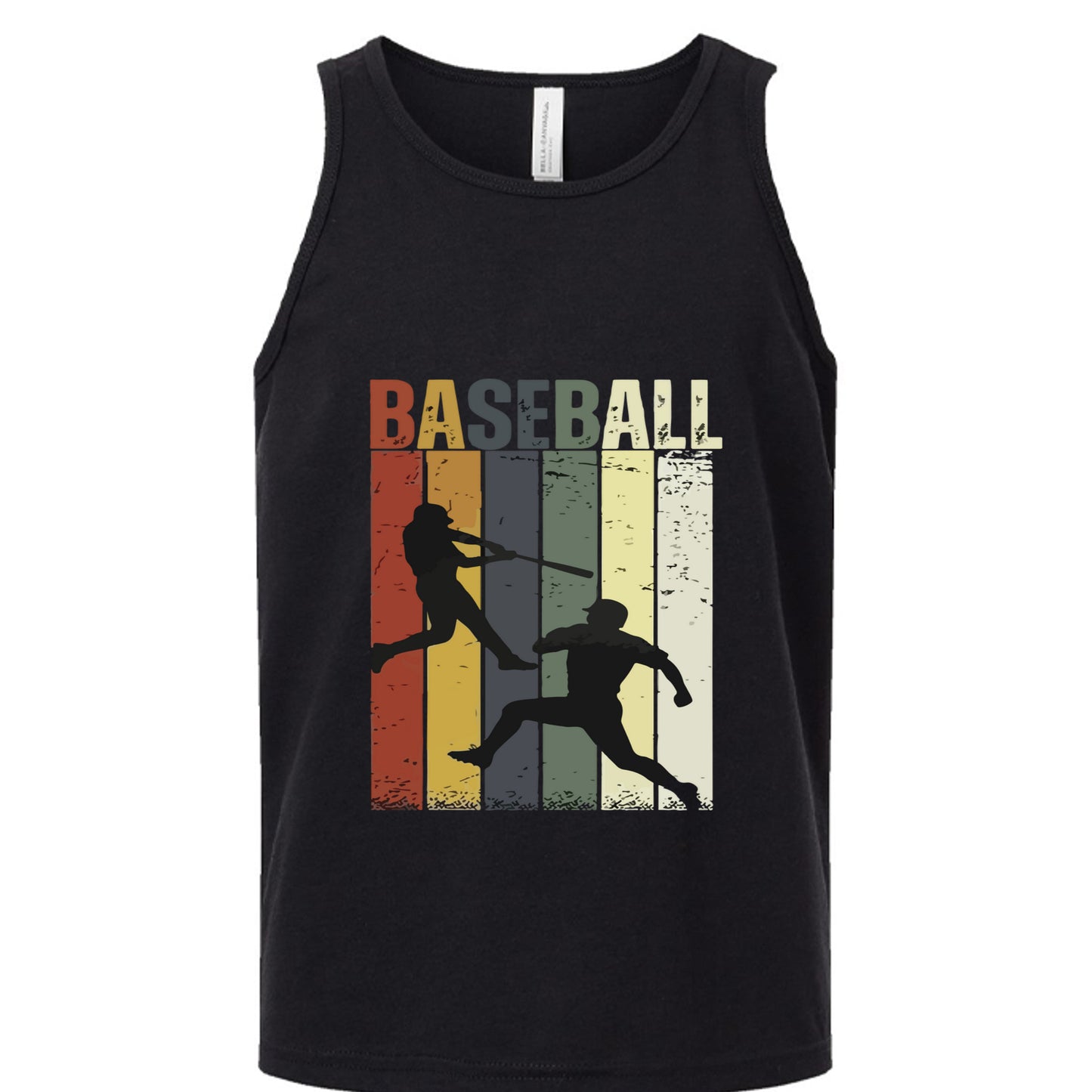 Baseball Player Retro Sunset Tank Top Shirt for Boys Touchdown Athlete Vintage Style Solid Black Triblend - 3480YCV - FRONT