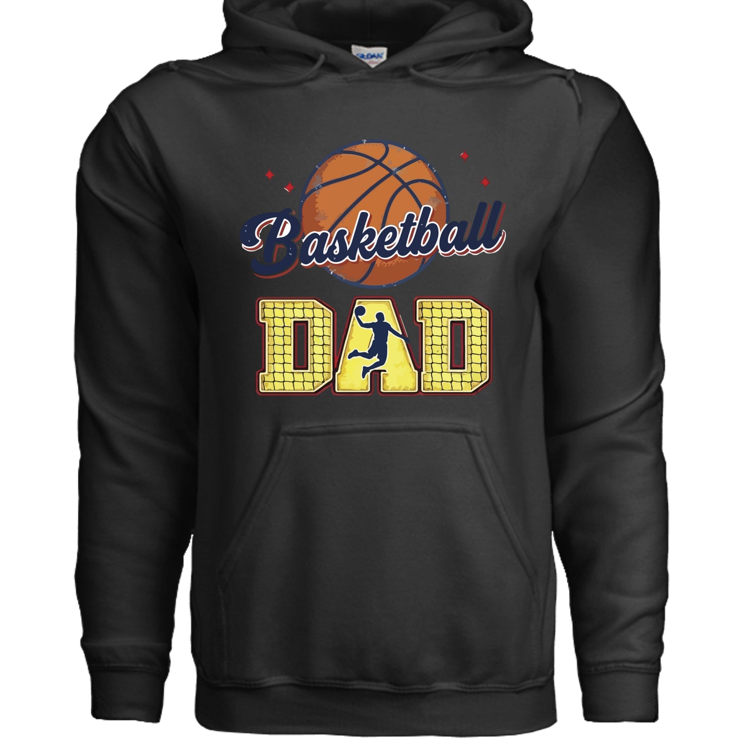 Basketball Dad Hoodie with Classic Ball Sports Fan Design BLACK - SF500 - FRONT