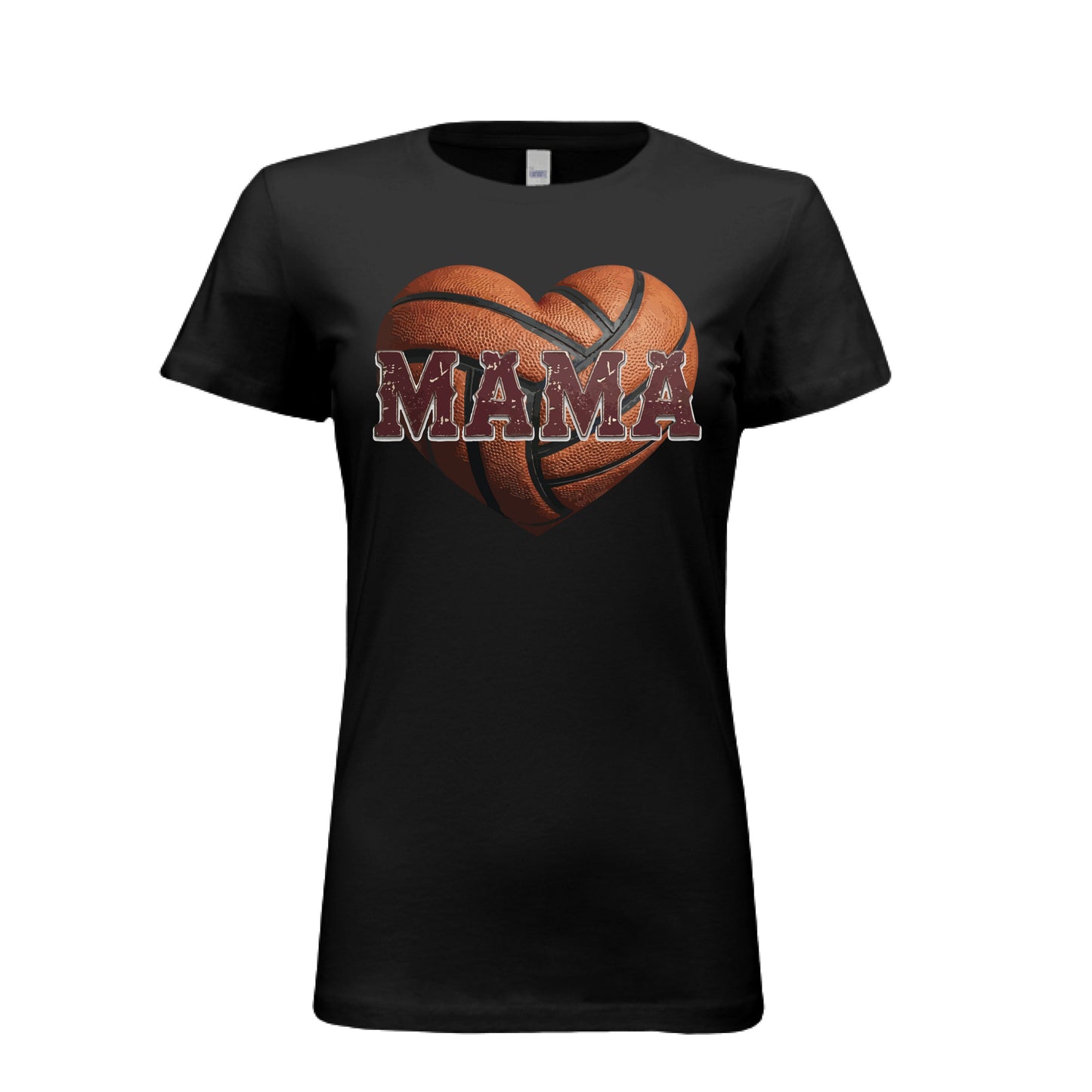Basketball Mama Heart T-Shirt- Athletic Pride Mom Spirit SOLID BLK BLEND - FRONT