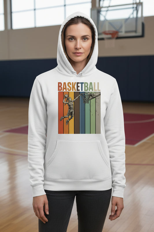 Basketball Mom Athletic Pride Retro Color Stripe Hoodie Design WHITE - FRONT
