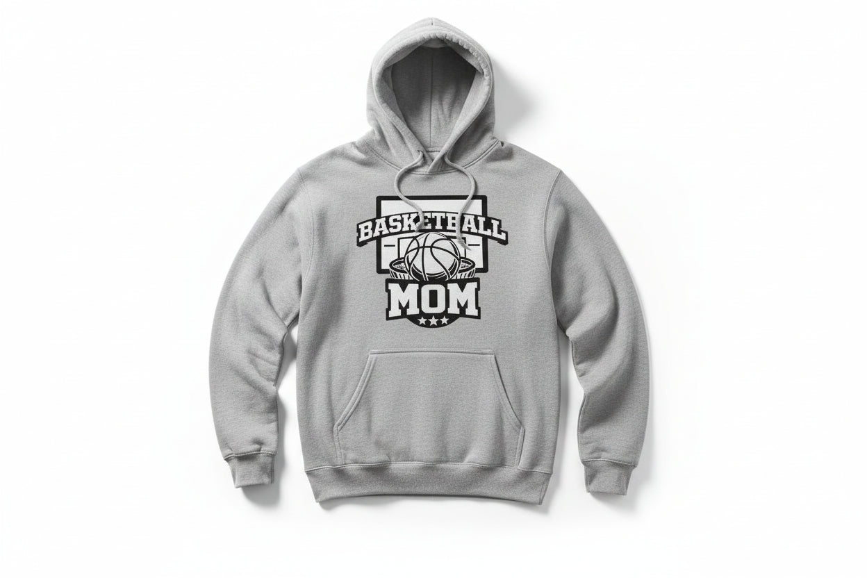 Basketball Mom Graphic Top – Court Side Sports Mom Hoodie SPORT GREY - FRONT
