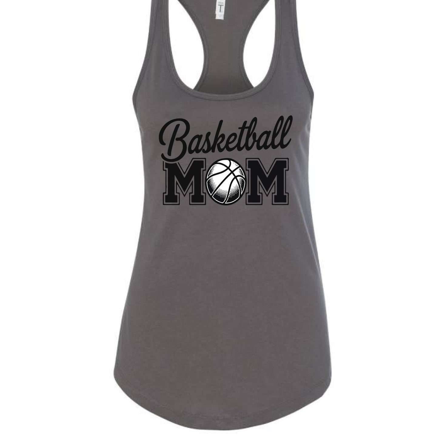 Basketball Mom Script Design with Ball Graphic – Game Day Spirit Style Tank Top Dark Gray - FRONT