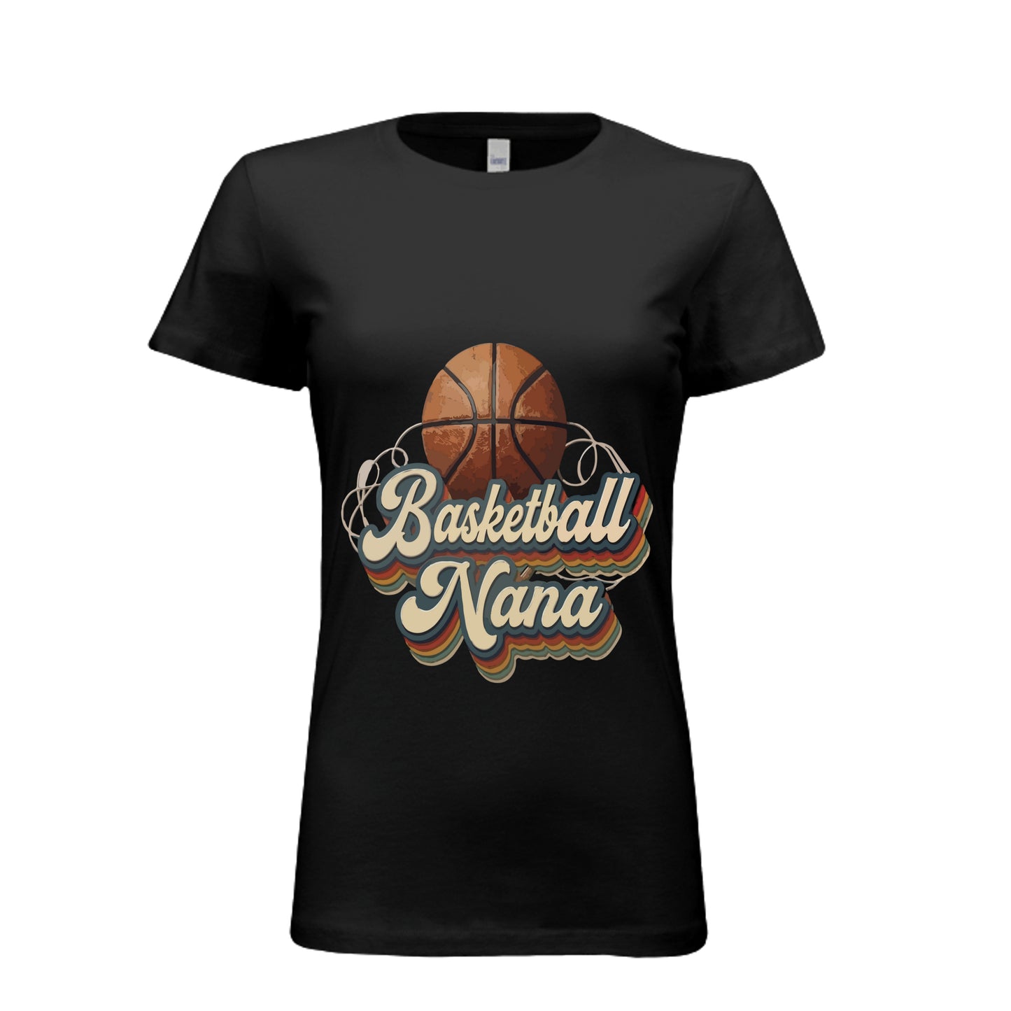 Basketball Nana Groovy Retro Sports Family Fan T-Shirt BLACK - 6004 - FRONT