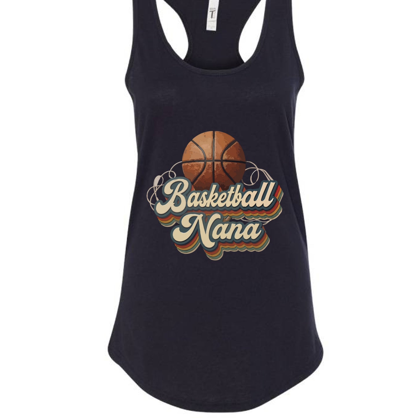 Basketball Nana Groovy Retro Sports Family Fan Tank Top Black - N1533 - FRONT