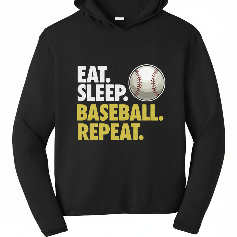 Eat Sleep Baseball Repeat Youth Funny Sports Motivation Hoodie for Kids Athletes Black- YST358 - FRONT