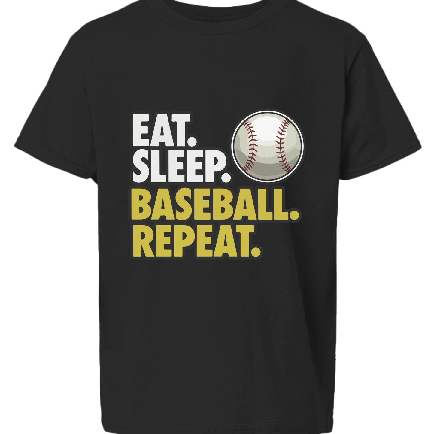 Eat Sleep Baseball Repeat Youth Funny Sports Motivation T-Shirt for Kids Athletes Black - G640B - FRONT
