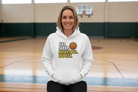 Eat Sleep Basketball Repeat - Athlete Lifestyle Women Hoodie WHITE - FRONT