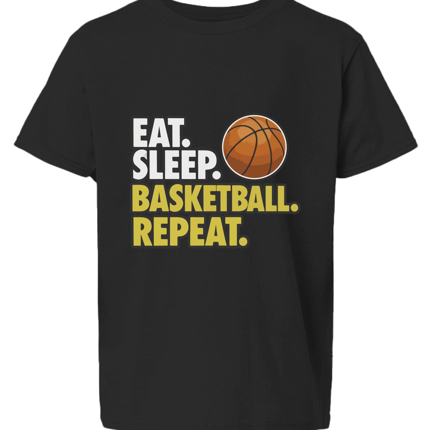 Eat Sleep Basketball Repeat Youth Funny Sports Motivation T-Shirt for Kids Athletes Black - G640B - FRONT