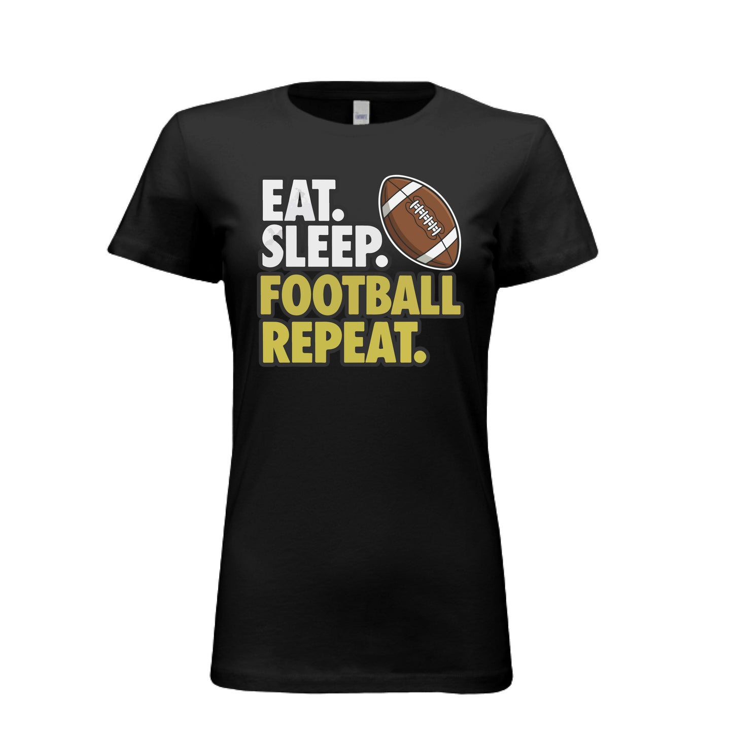 Eat Sleep Football Repeat - Athlete Lifestyle Ladies T-Shirt SOLID BLK BLEND - FRONT