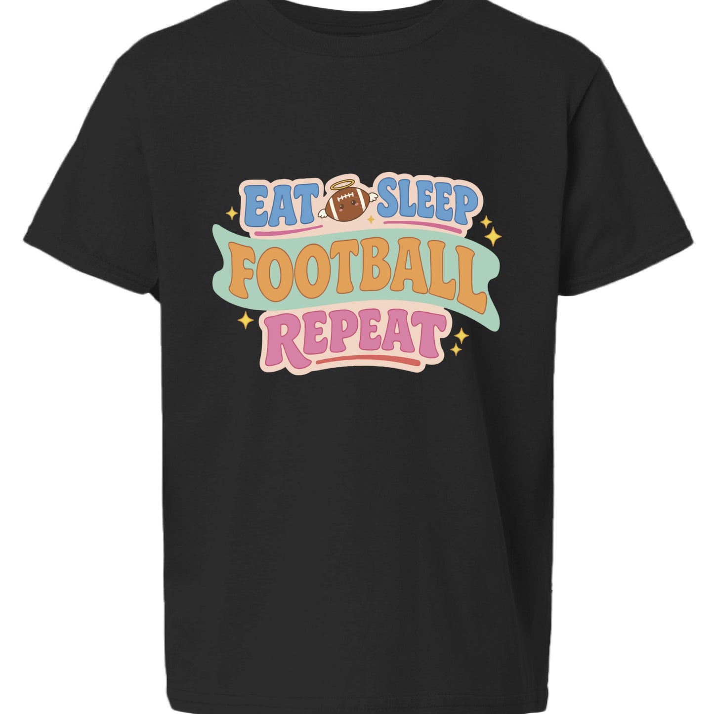 Eat Sleep Football Repeat Cute Colorful Sports Lover T-Shirt Black- FRONT