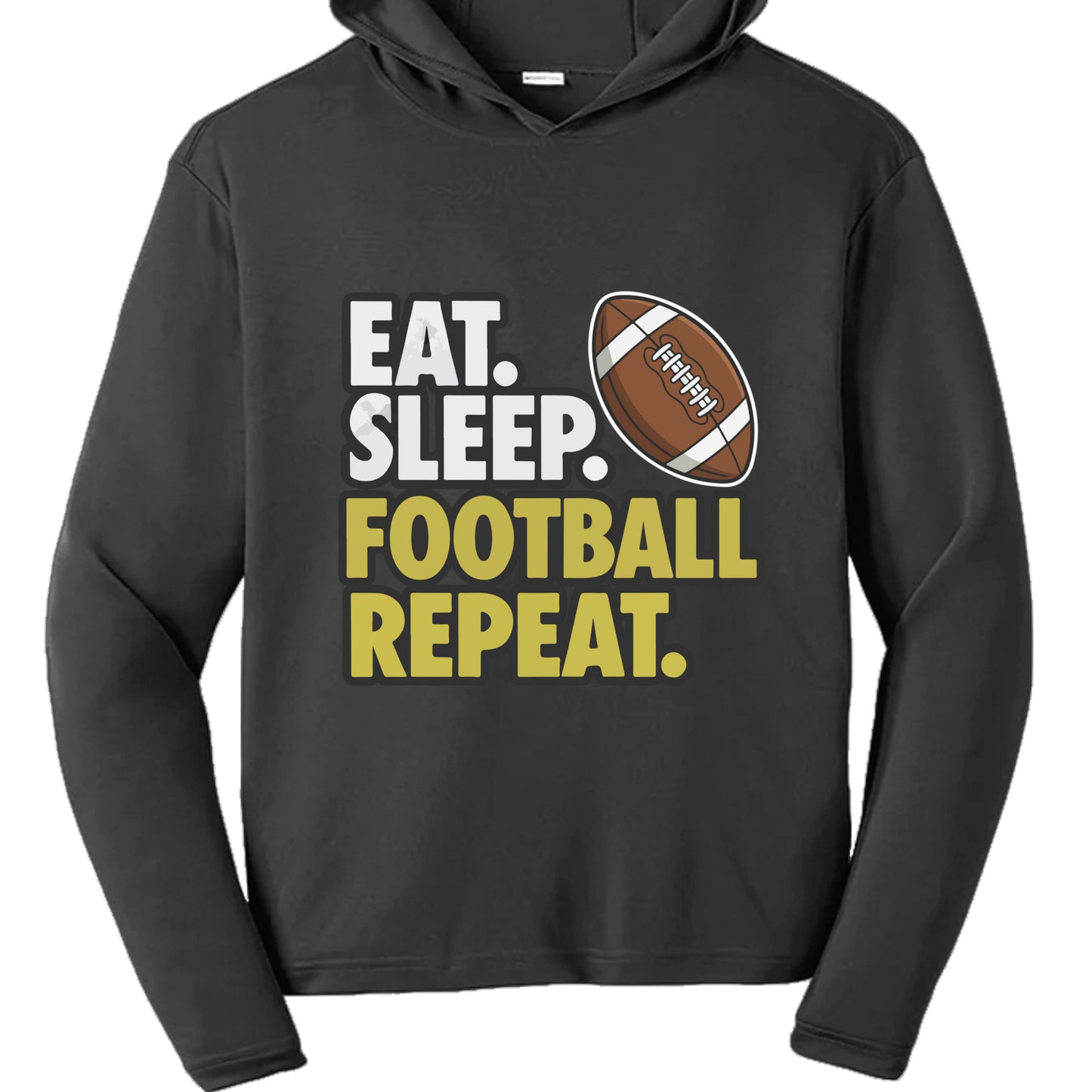 Eat Sleep Football Repeat Youth Funny Sports Motivation Hoodie for Kids Athletes Black - YST358 - FRONT