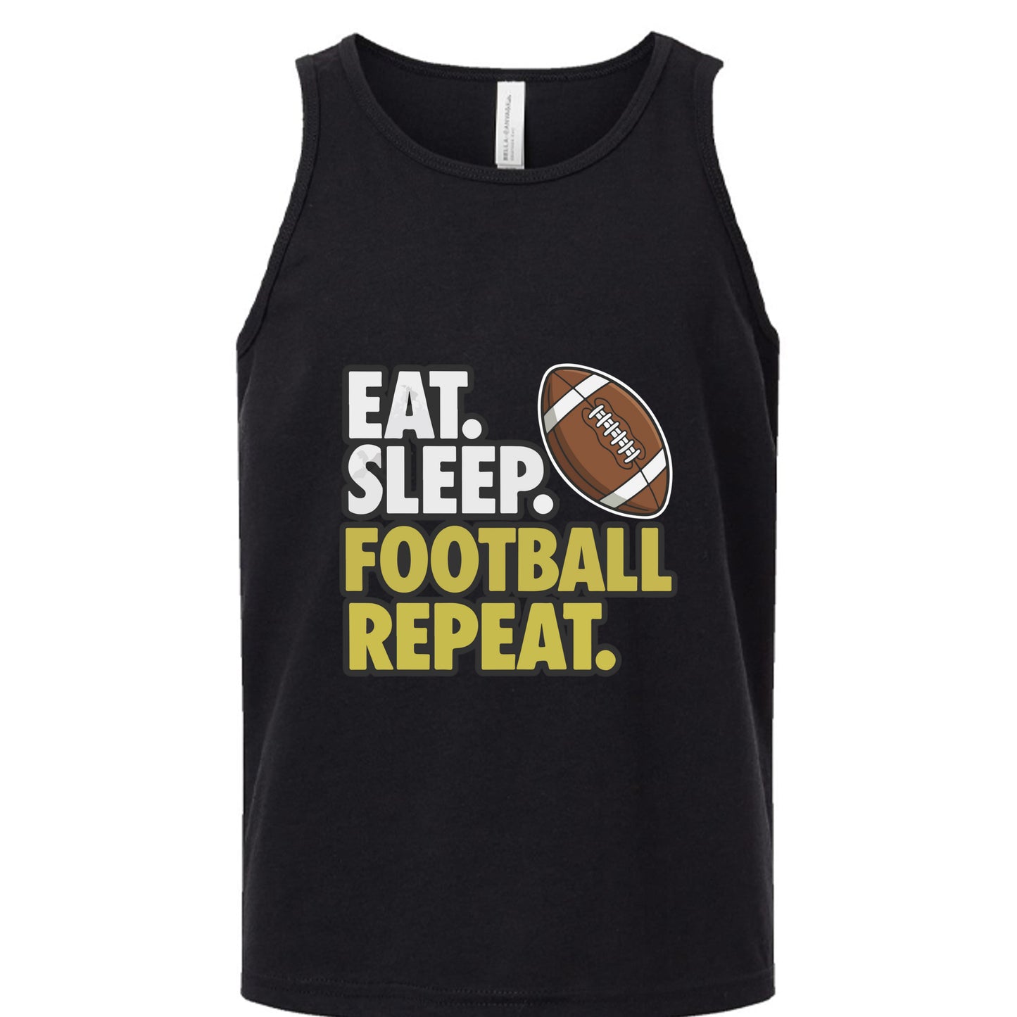 Eat Sleep Football Repeat Youth Funny Sports Motivation Tank Top for Kids Athletes Solid Black Triblend - 3480YCV - FRONT