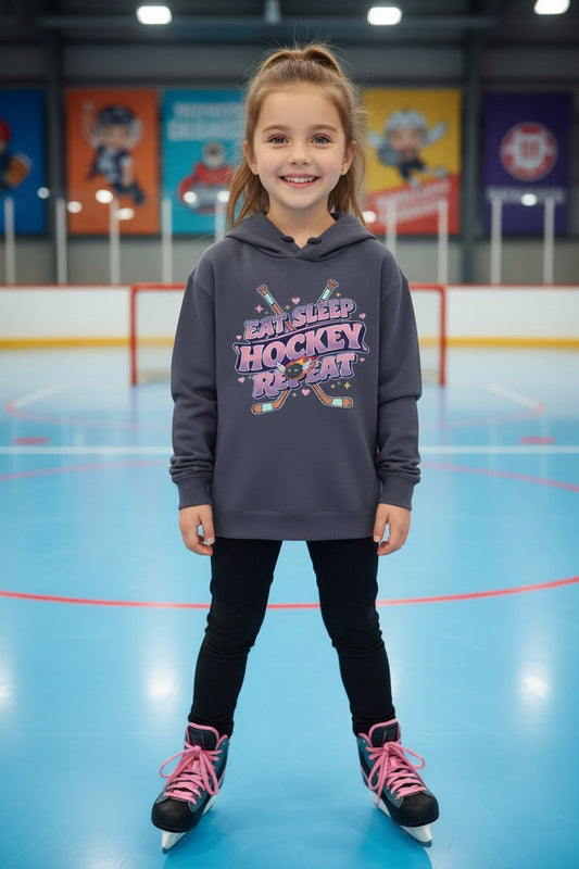 Eat Sleep Hockey Repeat Fan Girly Sports Aesthetic Hoodie True Navy - FRONT