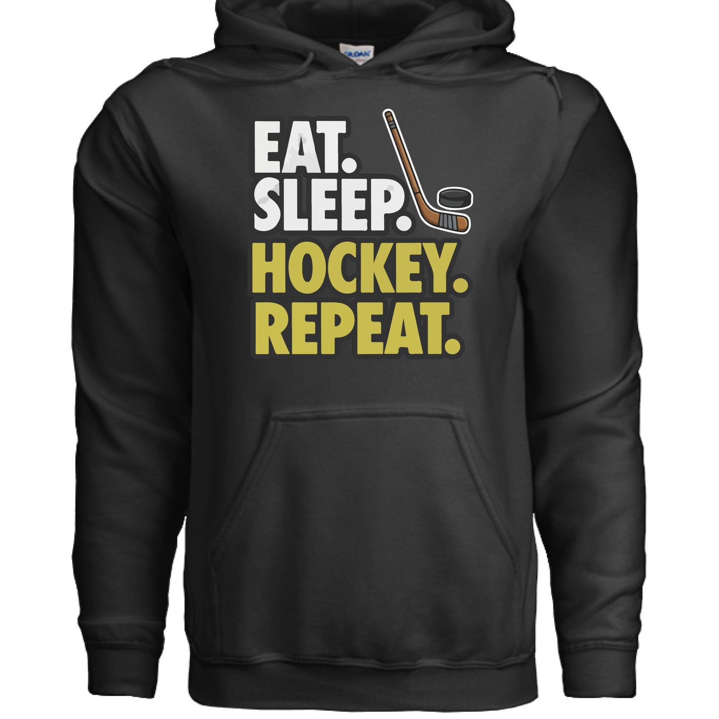 Eat Sleep Hockey Repeat Hoodie for Men - Athlete Lifestyle BLACK - FRONT
