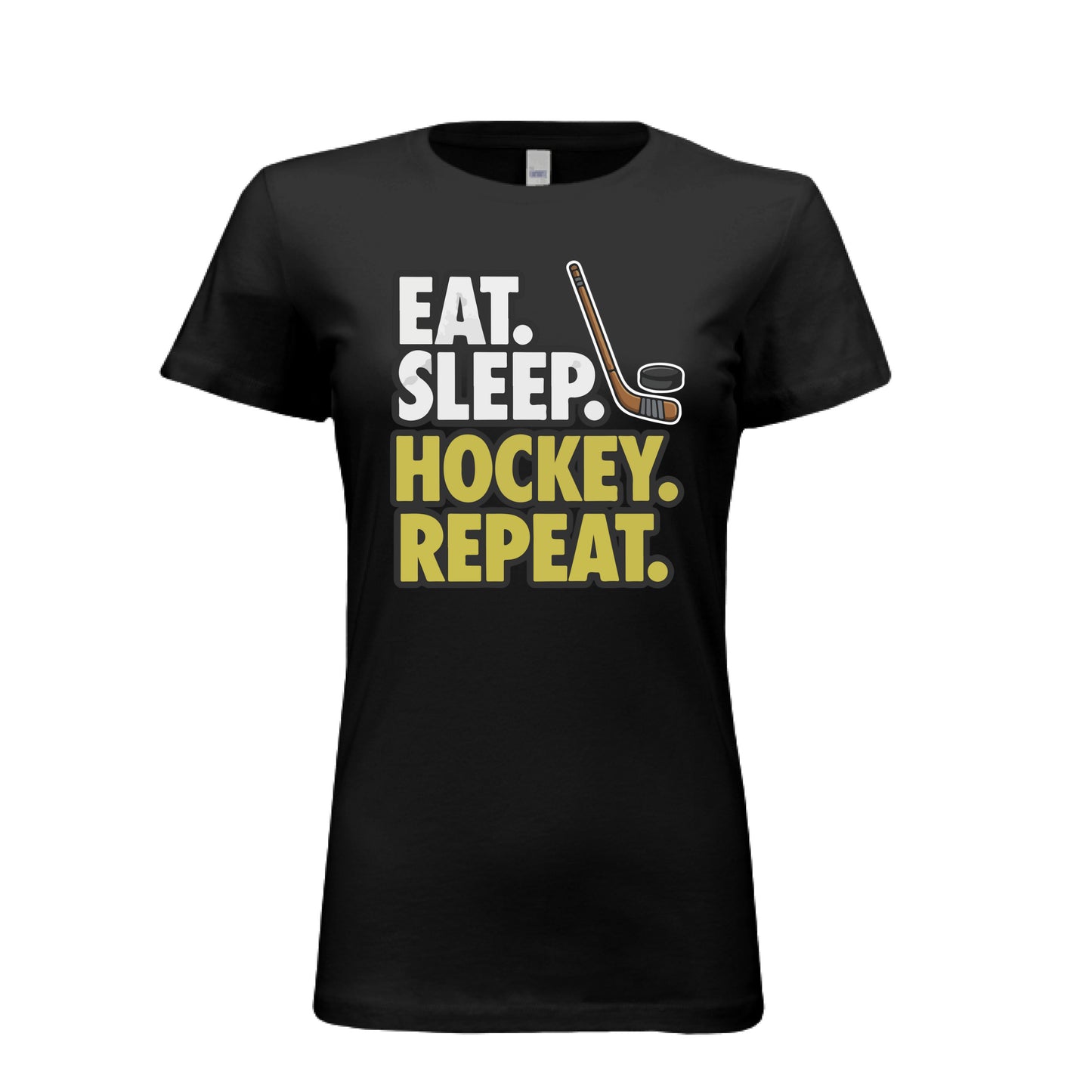 Eat Sleep Hockey Repeat Ladies T-Shirt- Athlete Lifestyle SOLID BLK BLEND - FRONT
