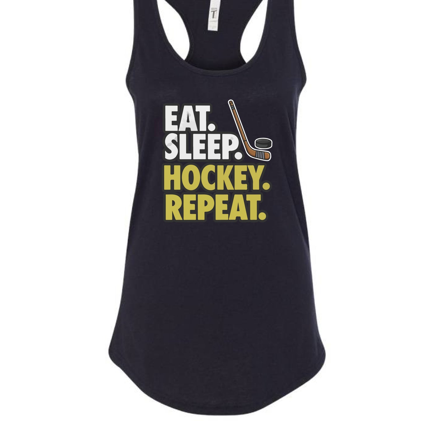 Eat Sleep Hockey Repeat Ladies Tank Top- Athlete Lifestyle Black - FRONT
