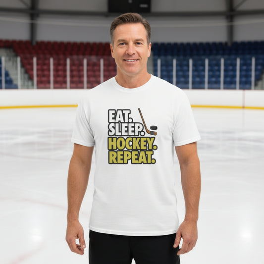 Eat Sleep Hockey Repeat T-Shirt for Men - Athlete Lifestyle White - FRONT