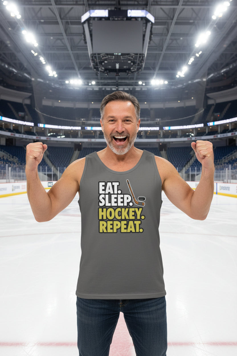Eat Sleep Hockey Repeat Tank Top for Men - Athlete Lifestyle DARK GREY - FRONT