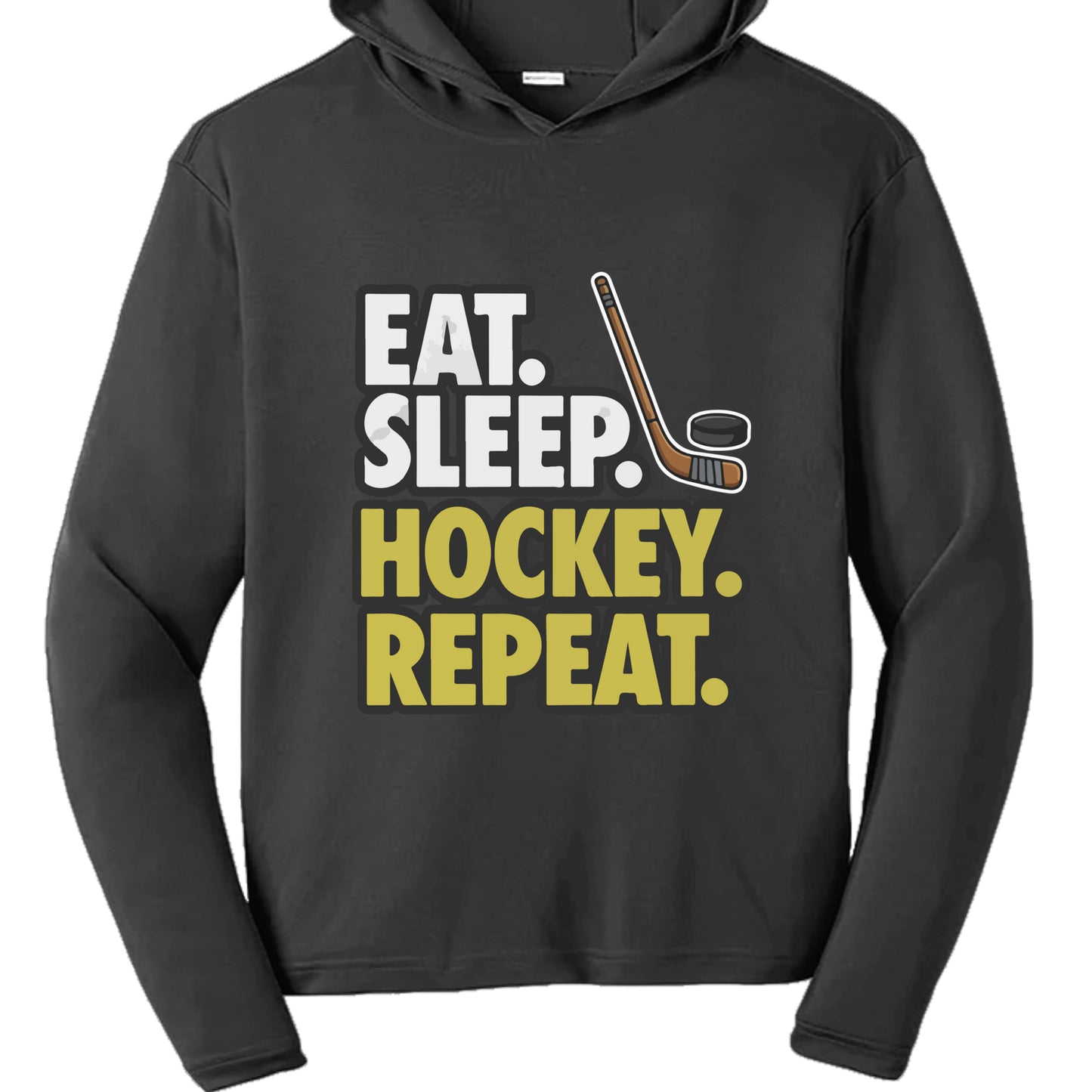 Eat Sleep Hockey Repeat Youth Funny Sports Motivation Hoodie for Kids Athletes Black - YST358 - FRONT