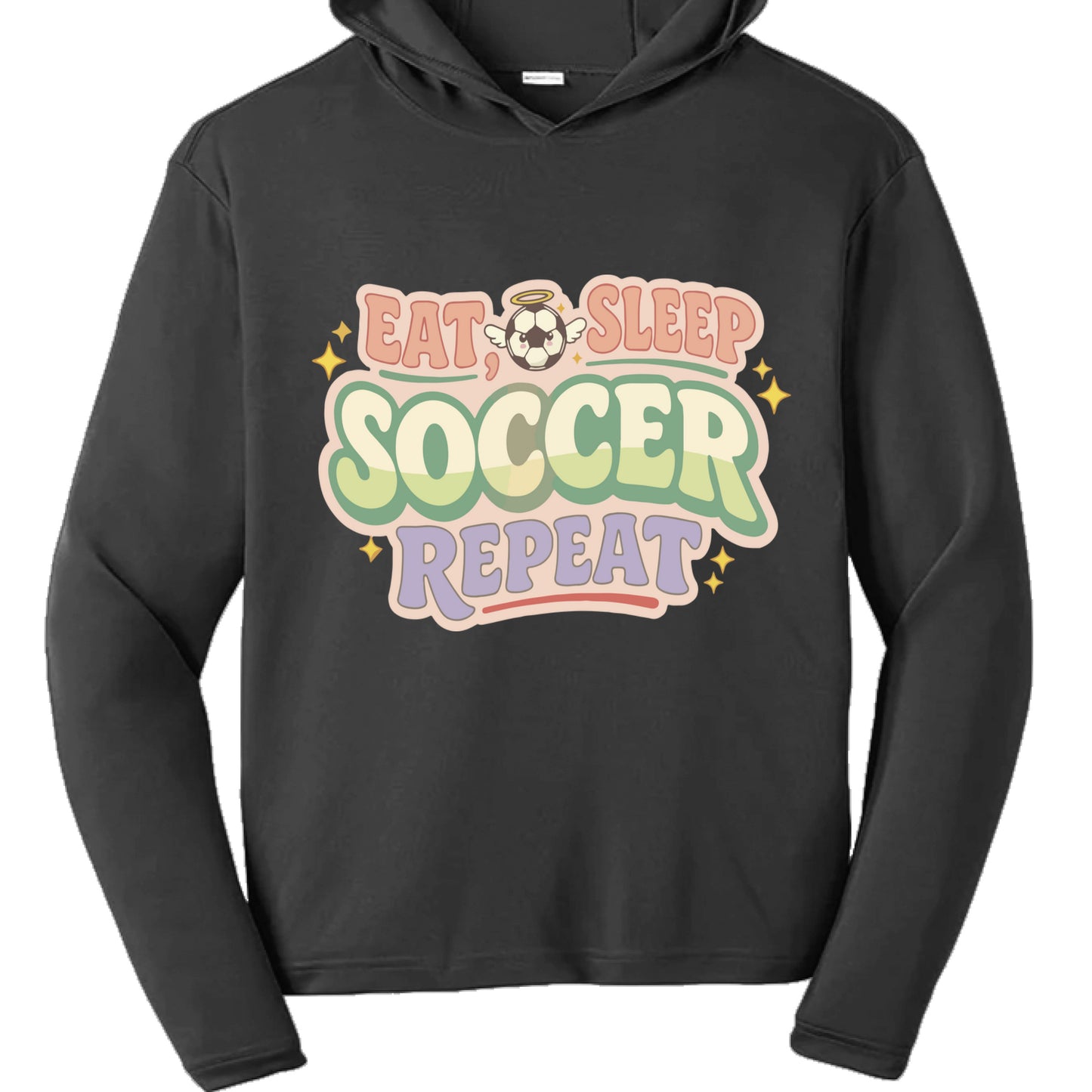 Eat Sleep Soccer Repeat Cute Pastel Athletic Graphic Hoodie Black- FRONT