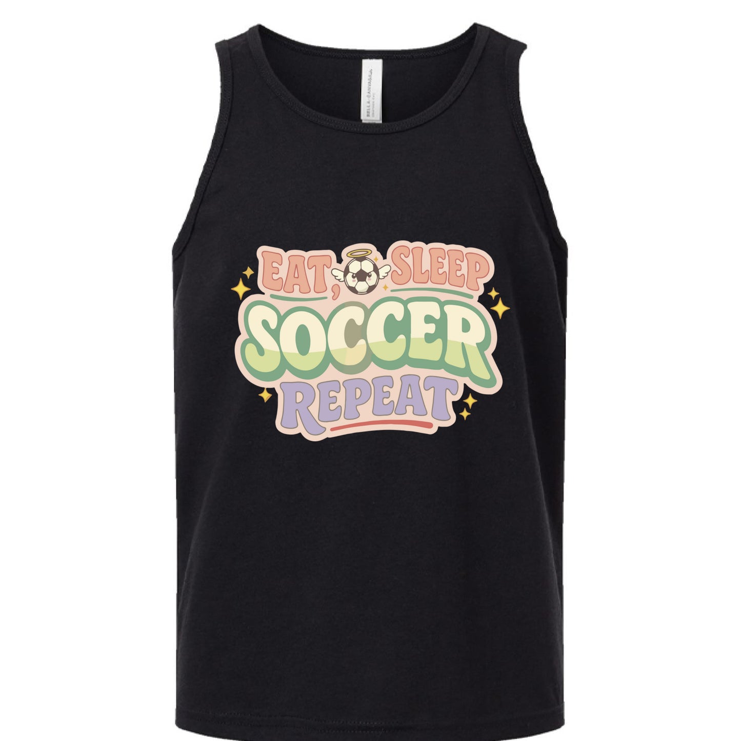 Eat Sleep Soccer Repeat Cute Pastel Athletic Graphic Tank Top Solid Black Triblend - FRONT