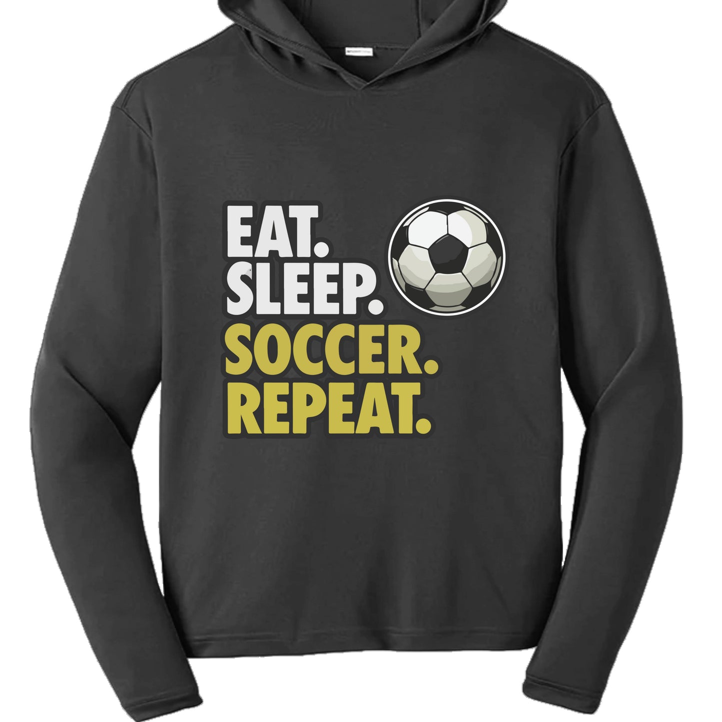 Eat Sleep Soccer Repeat Youth Funny Sports Motivation Hoodie for Kids Athletes Black - YST358 - FRONT