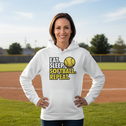 Eat Sleep Softball Repeat - Athlete Lifestyle Hoodies for Women WHITE - FRONT