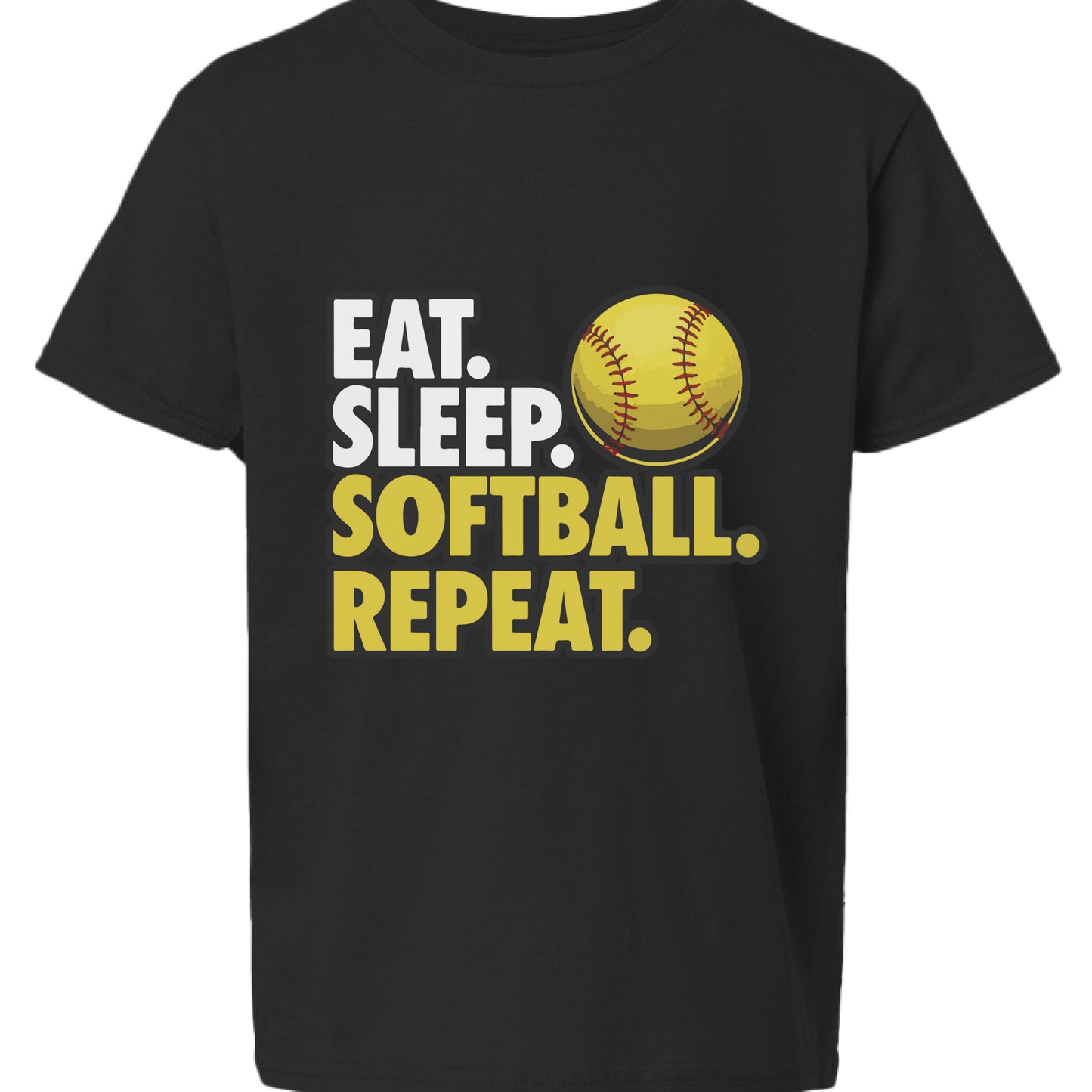 Eat Sleep Softball Repeat Youth Funny Sports Motivation T-Shirt for Kids Athletes Black - G640B - FRONT
