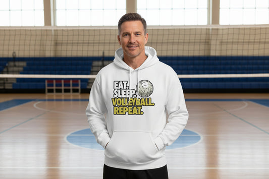 Eat Sleep Volleyball Repeat - Athlete Lifestyle Hoodie for Men WHITE - FRONT