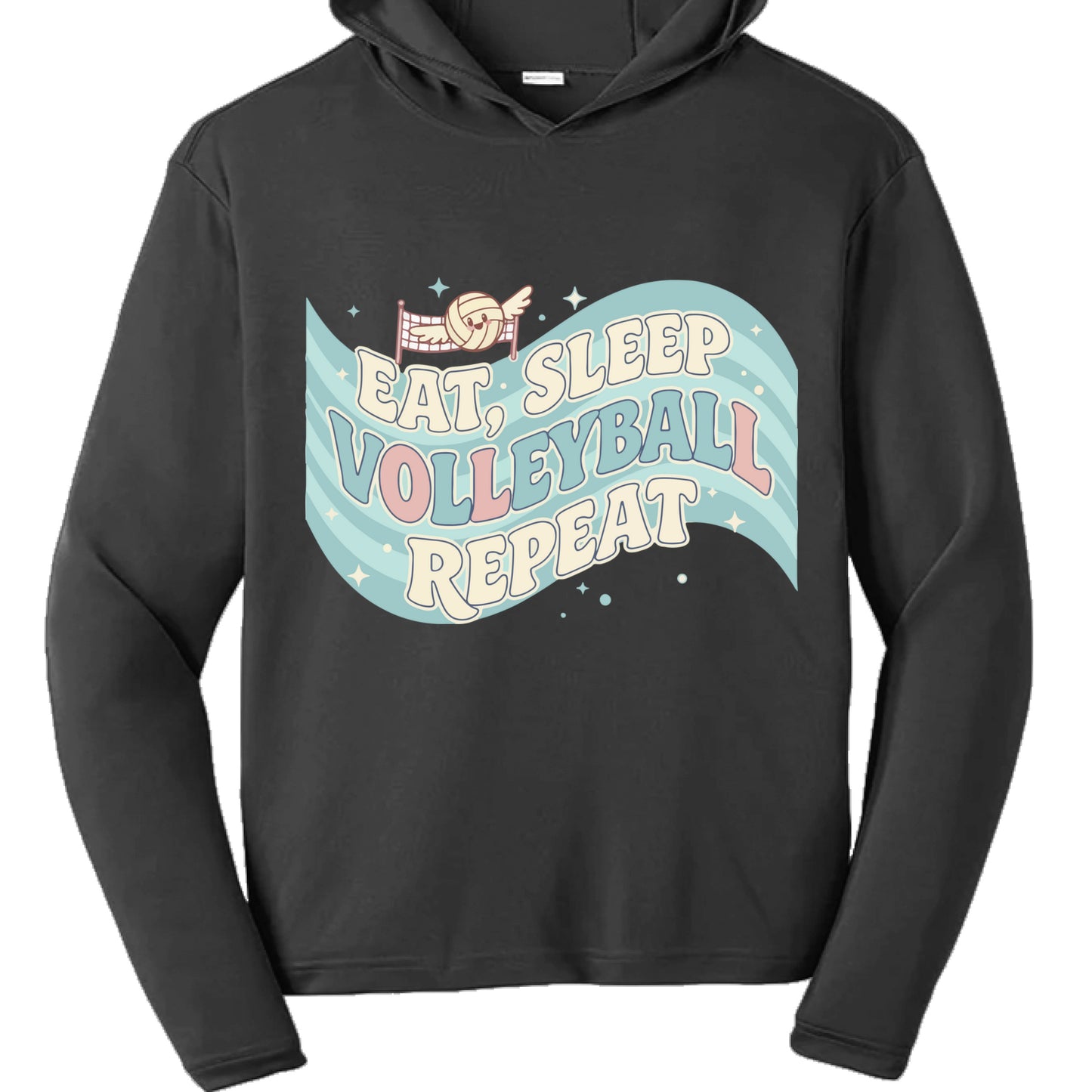 Eat Sleep Volleyball Repeat Fan Girly Sports Lover Hoodie Black-FRONT