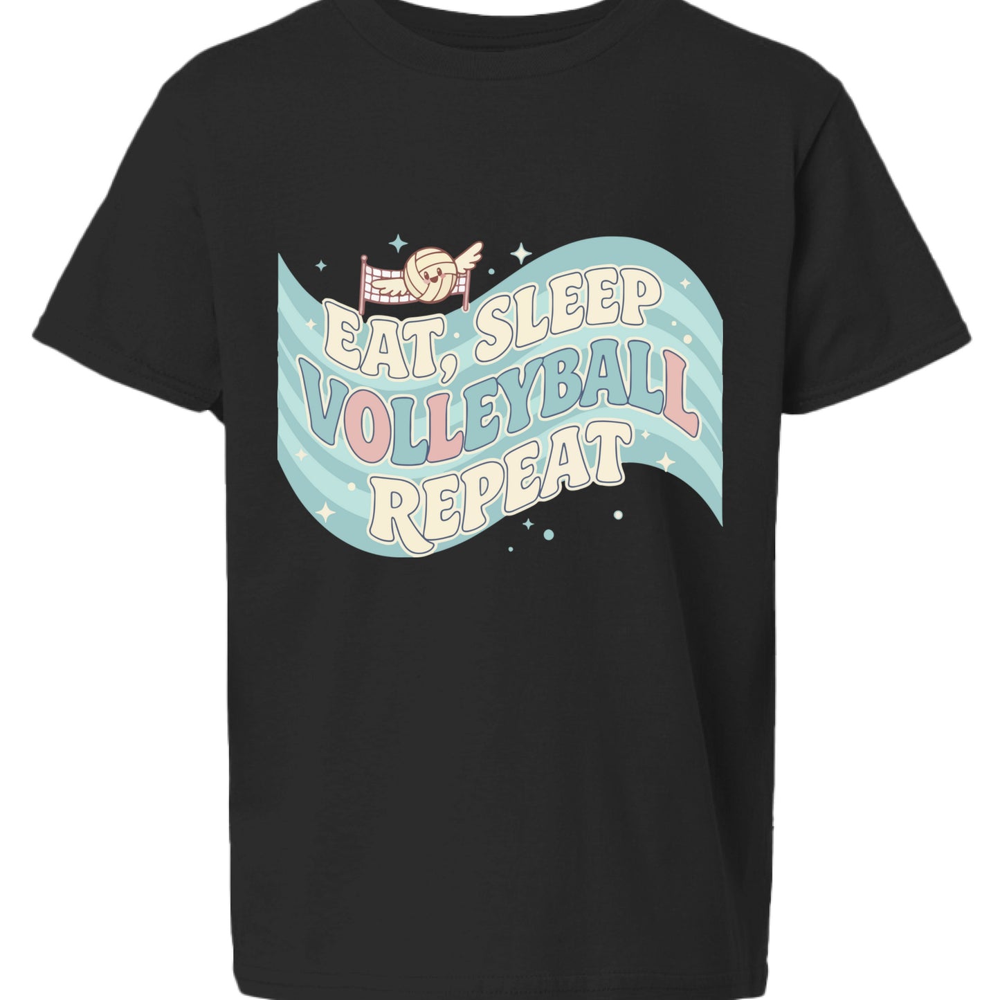 Eat Sleep Volleyball Repeat Fan Girly Sports Lover T-Shirt Black - FRONT
