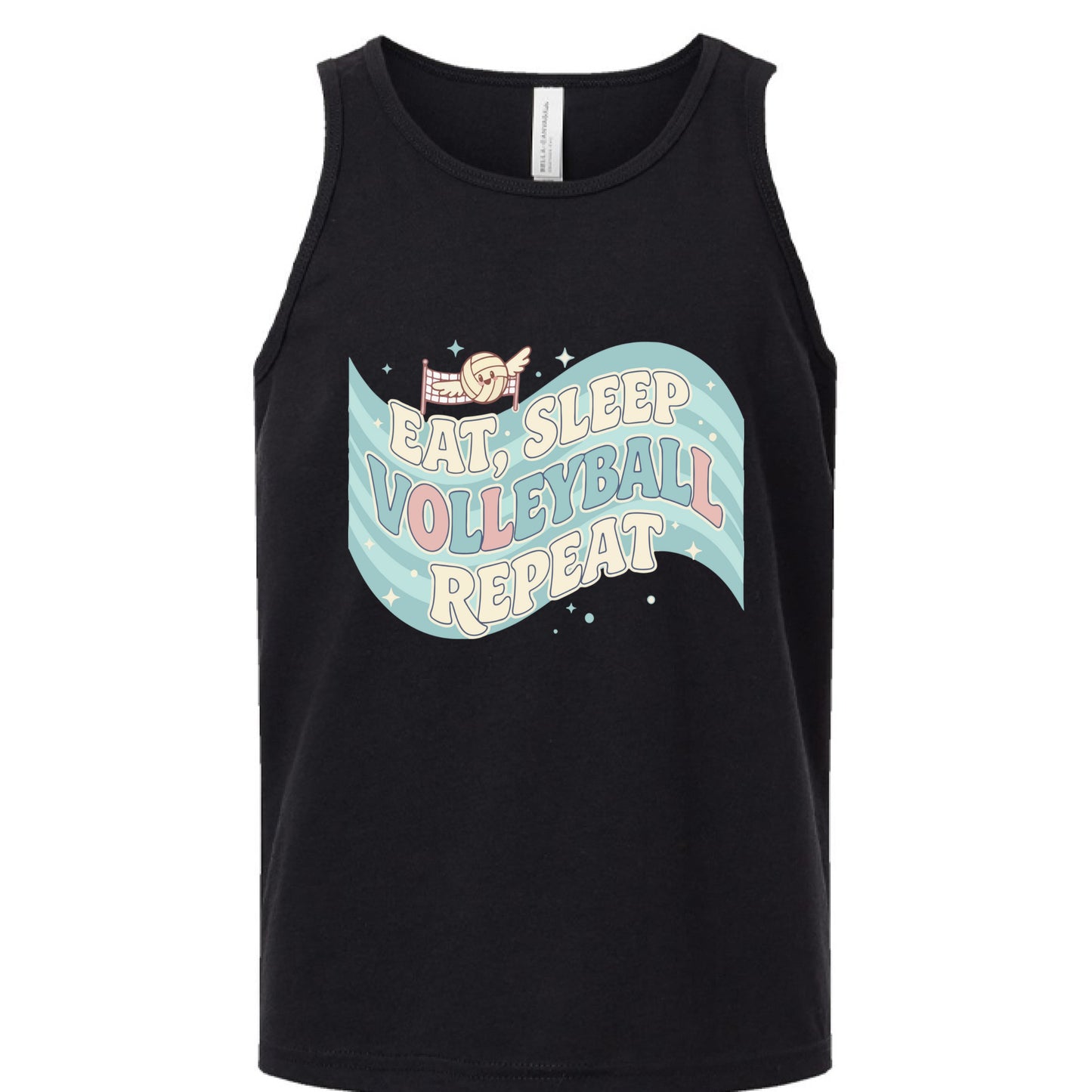 Eat Sleep Volleyball Repeat Fan Girly Sports Lover Tank Top Solid Black Triblend - FRONT