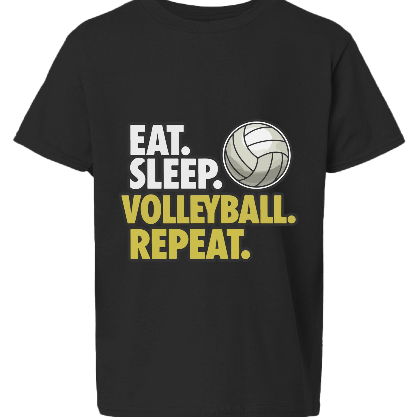 Eat Sleep Volleyball Repeat Youth Funny Sports Motivation T-Shirt for Kids Athletes Black - G640B - FRONT