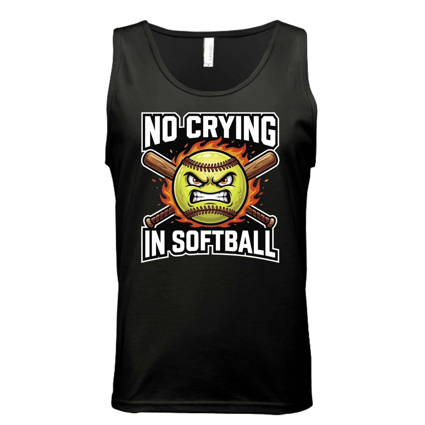 Flaming Softball Sports Tank Top Design – Strong Athlete Energy Humor Graphic BLACK - FRONT