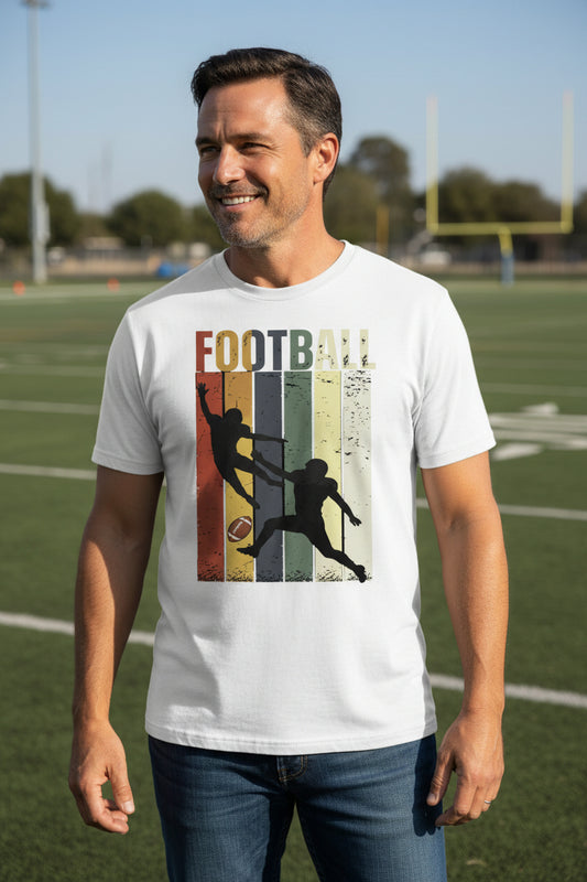 Football Dad Athletic Pride Retro Color Stripe T-Shirt Design White - FRONT
