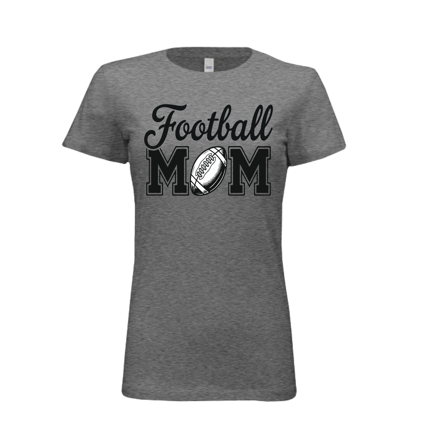 Football Mom Script Design with Ball Graphic – Game Day Spirit Style T-Shirt DEEP HEATHER - FRONT