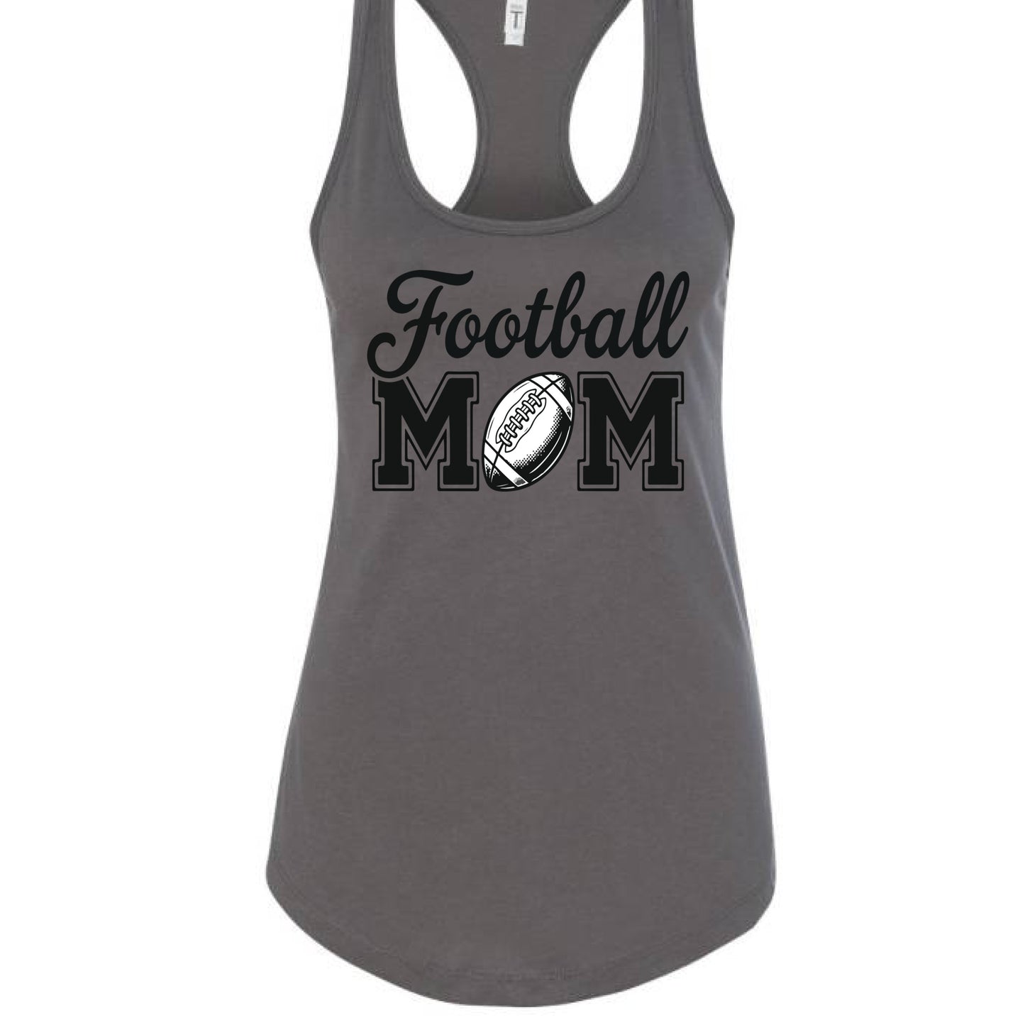Football Mom Script Design with Ball Graphic – Game Day Spirit Style Tank Top Dark Gray - FRONT