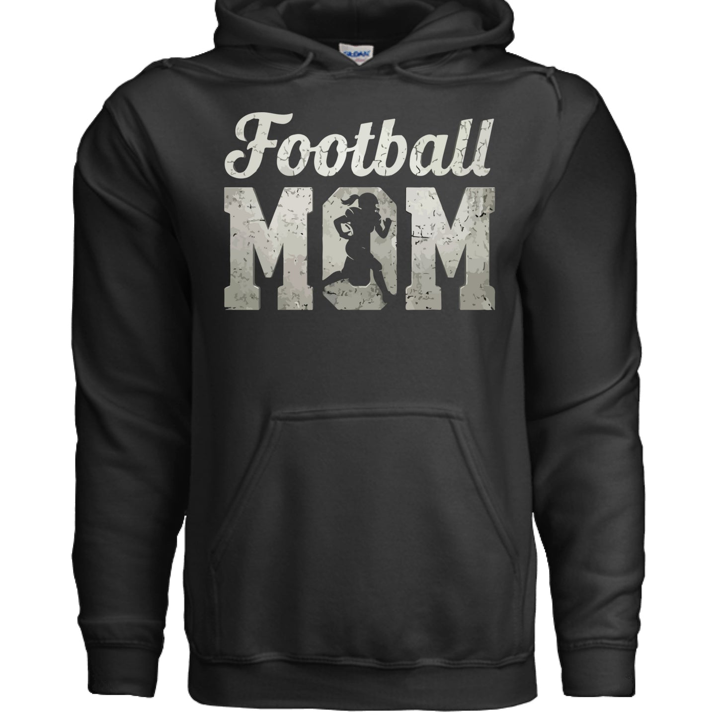 Football Mom Vintage Design – Proud Sports Mom Game Day Spirit Hoodie BLACK- FRONT